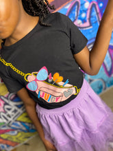 Load image into Gallery viewer, Trendy Girls Black  Cartoon Printed Short Sleeve Shirt
